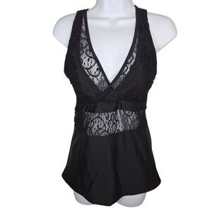 Beachsissi Nwt Black Lace Insert Tankini Bikini Top Size Large